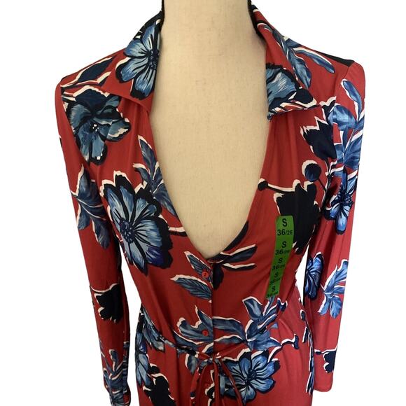 NWT - Zara Floral Print Midi Dress Red/Blue Women's Size: Small - Picture 5 of 7